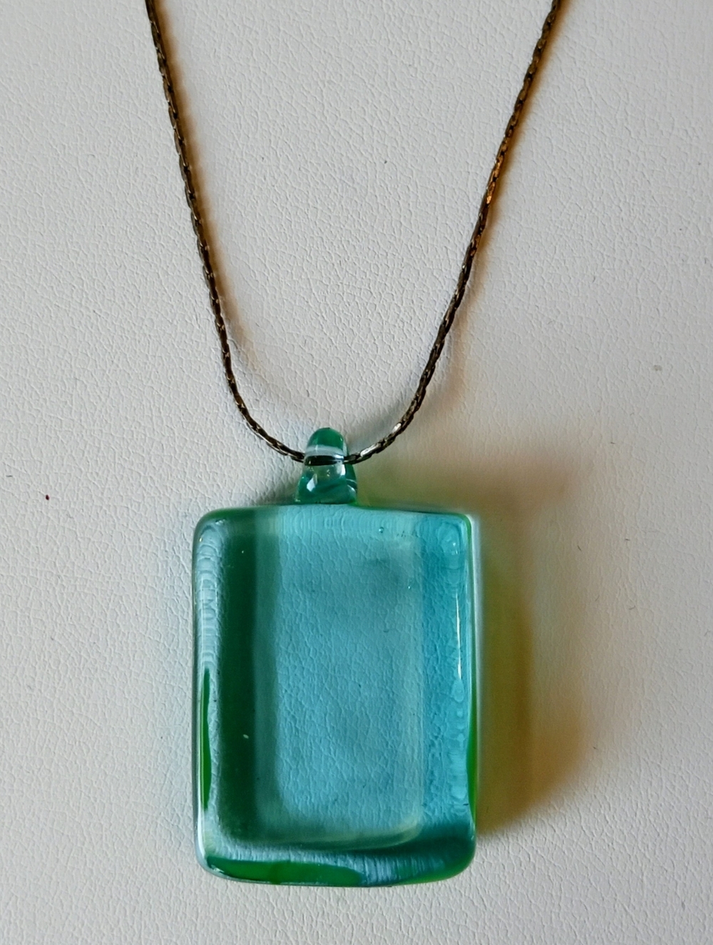 VTG Chunky Murano 21 Aqua Teal Kiln Formed Glass Pendant Necklace Easy Clasp